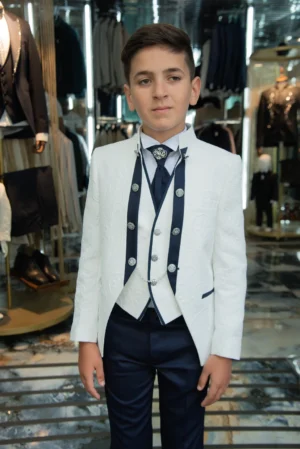 Costume Damien Enfant blanc col bleu — Le Marié Paris